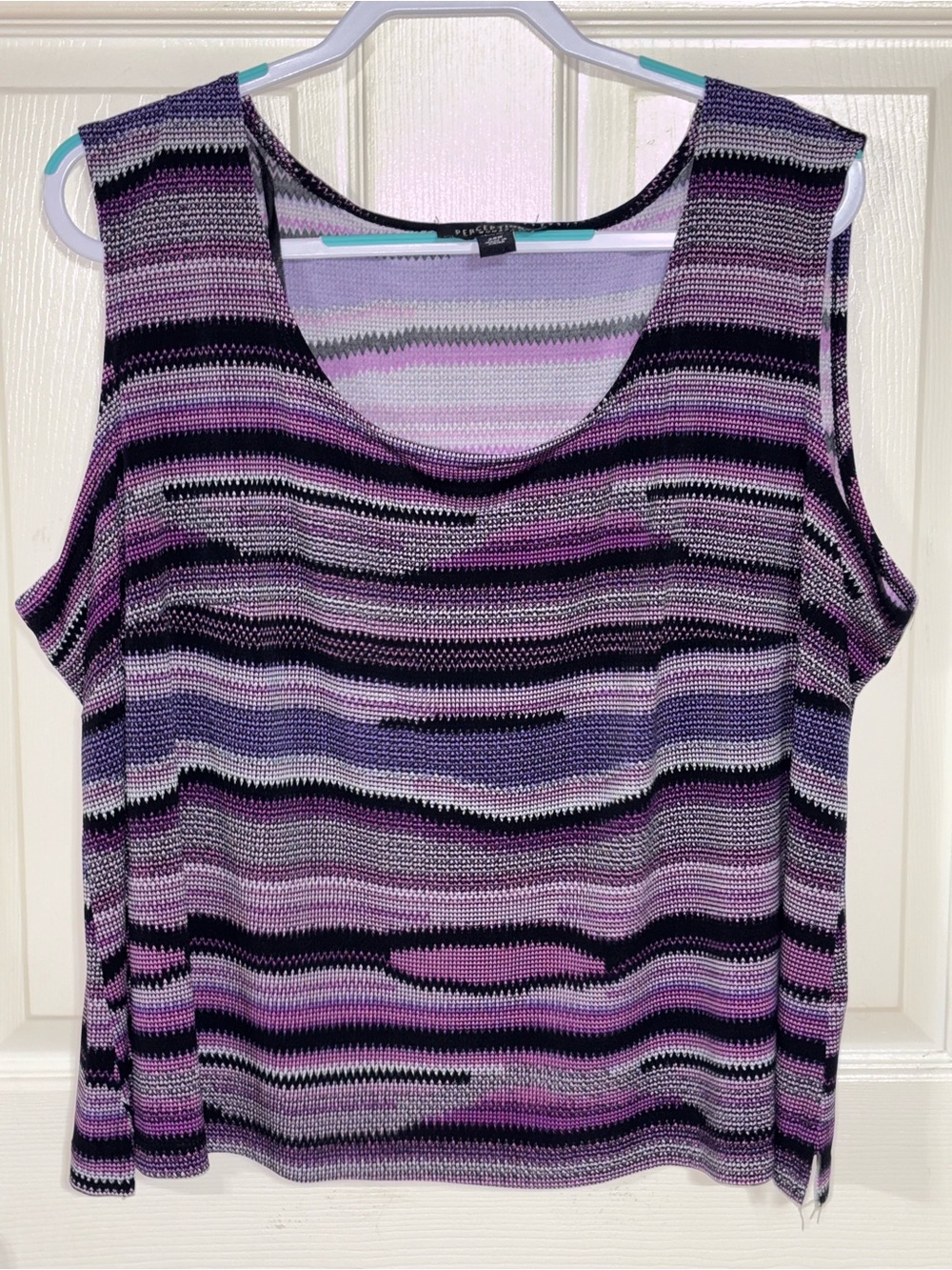 Perceptions Purple & Black Striped Sleeveless Knit Tank